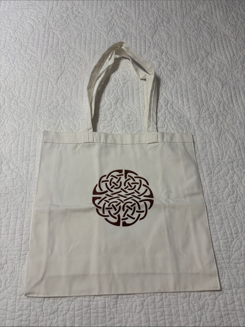 NWOT Canvas Tote Bag with Brown Celtic Knot Design Small